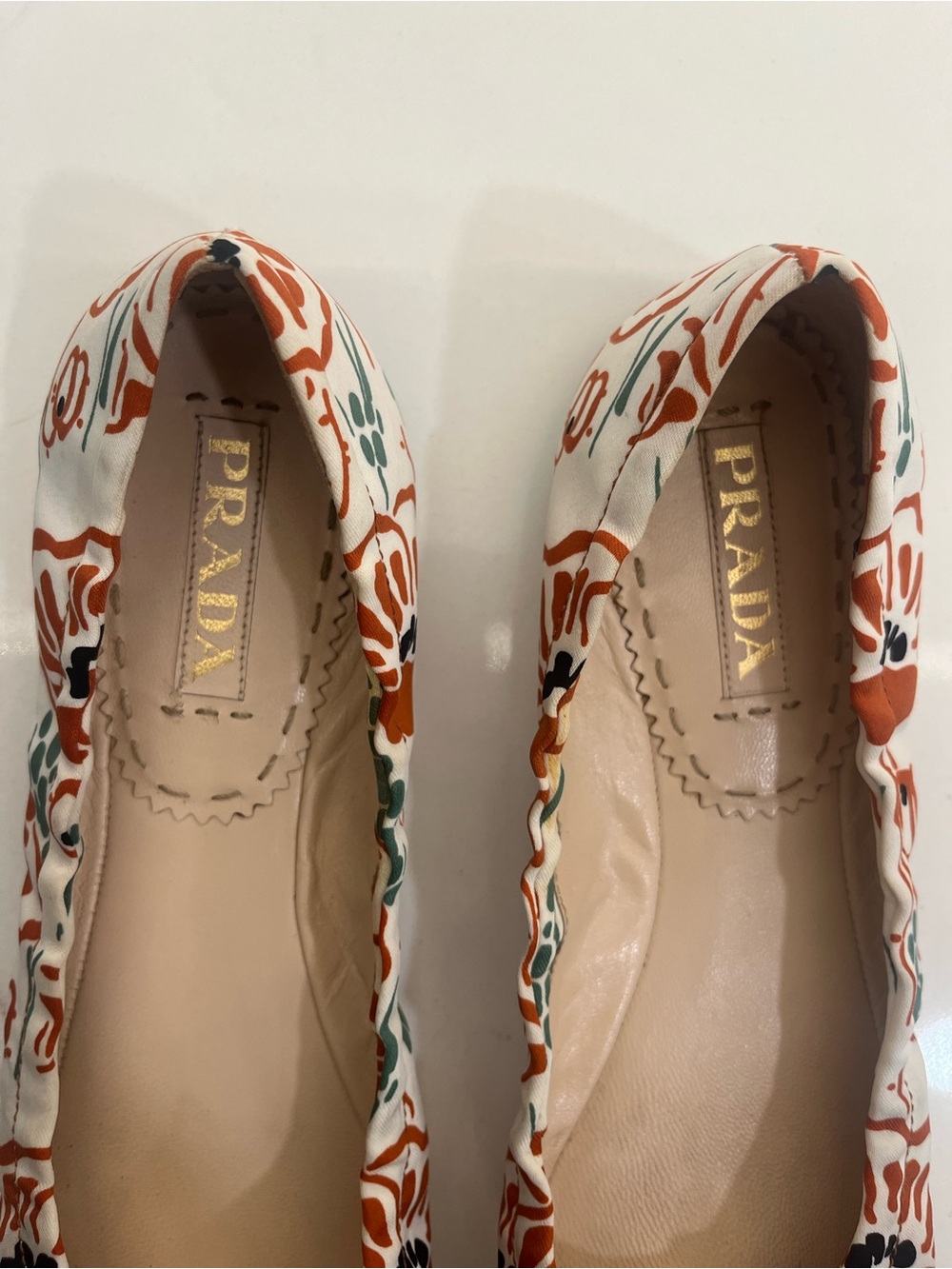 Prada Floral Print Ballet Flats with Patent Leather Bow | Made in Italy - Picture 3 of 10